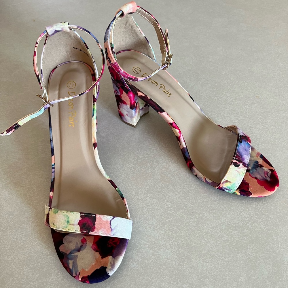 Floral Ankle Strap Heels